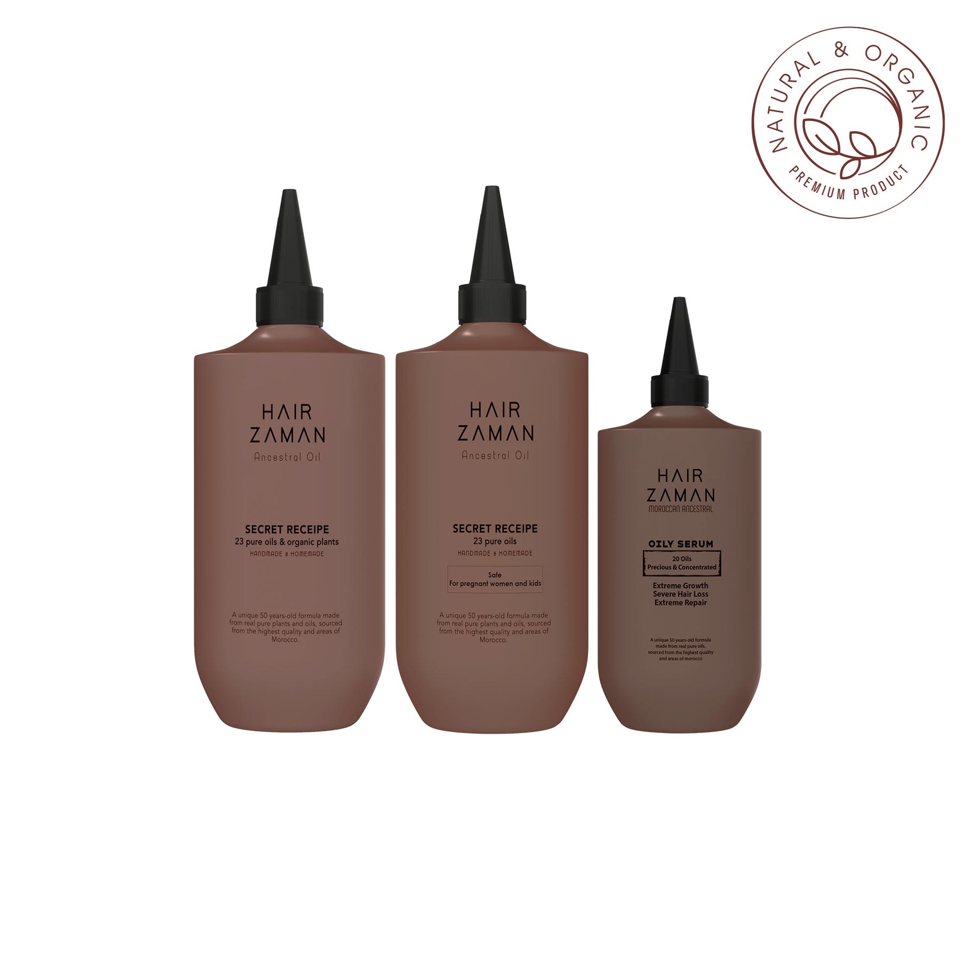 Pack 1 Huile Cheveux Adultes + 1 Spécial femmes enceintes, allaitantes et enfants + 1 Sérum Booster Huileux