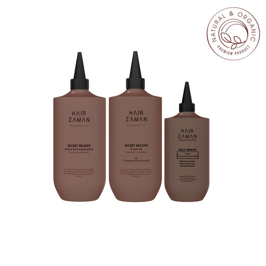 Pack 1 Huile Cheveux Adultes + 1 Spécial femmes enceintes, allaitantes et enfants + 1 Sérum Booster Huileux